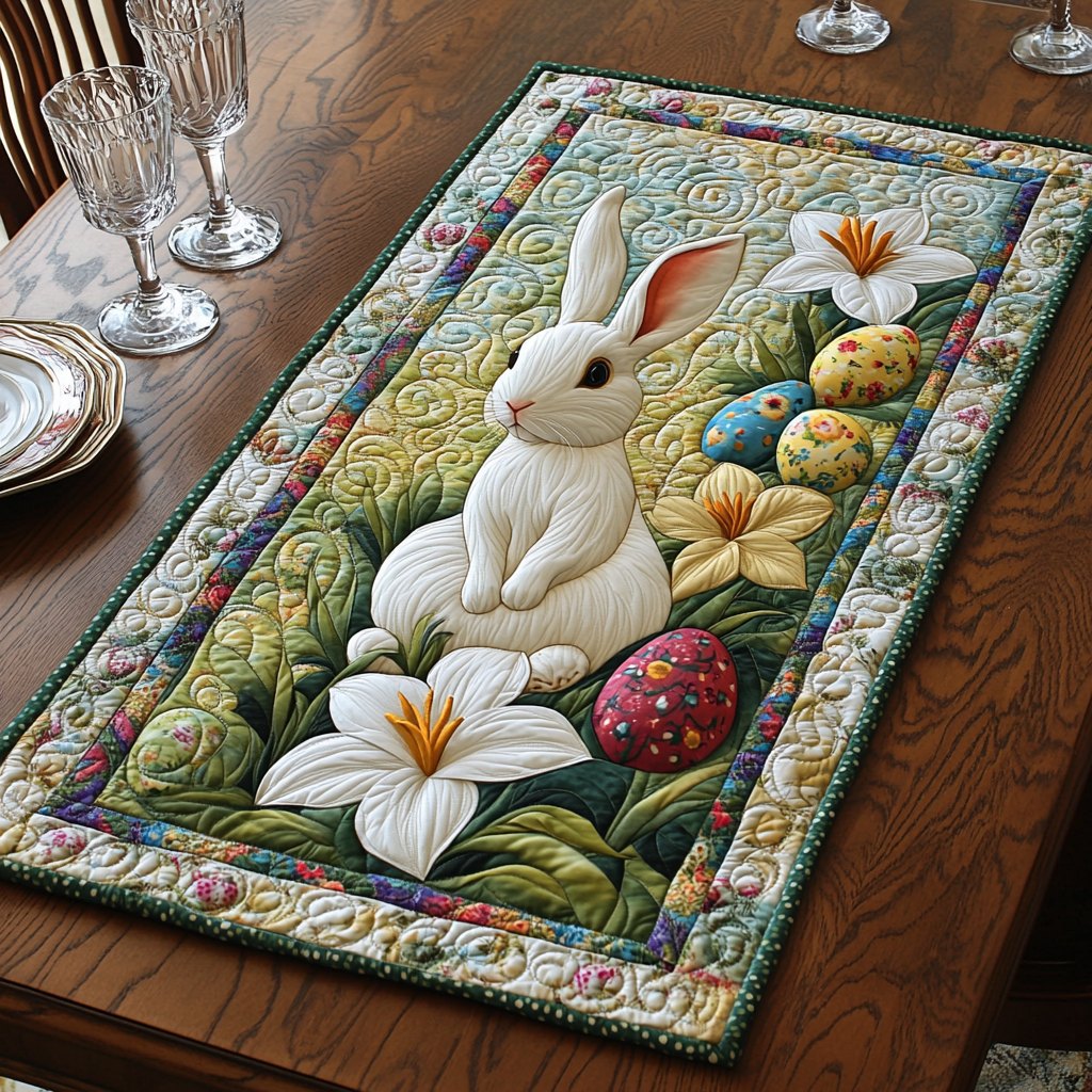 Bunny with Lilies and Eggs Table Runner