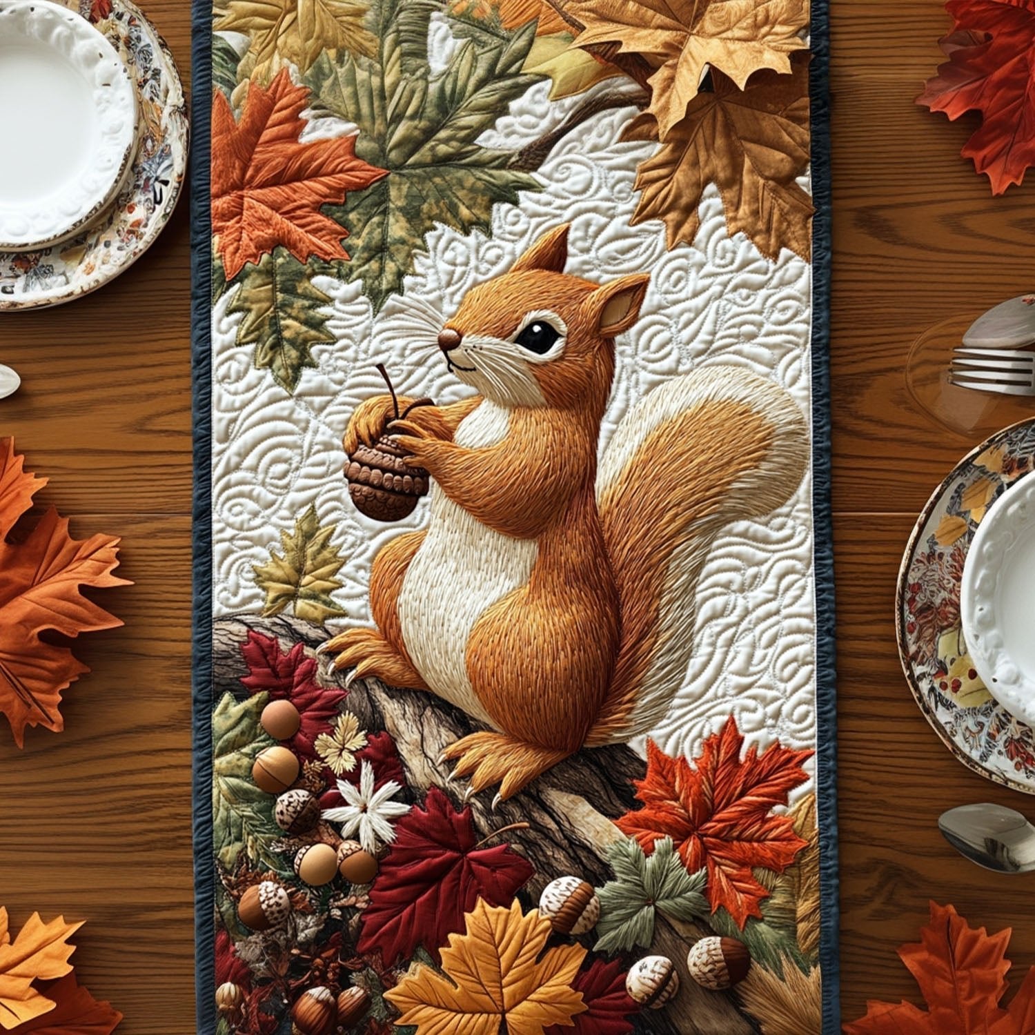 Squirrels Autumn Playground Table Runner