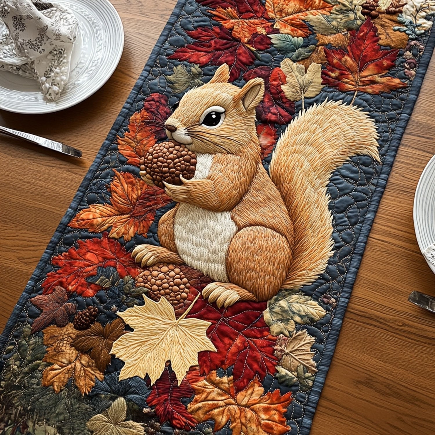 Squirrels Golden Fall Table Runner