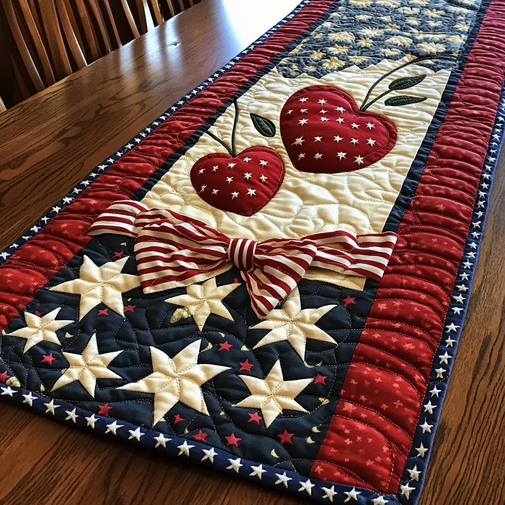 Cherries with Stars and Ribbon Table Runner