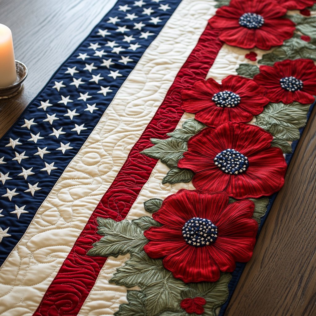 Red Poppies on the Flag Table Runner
