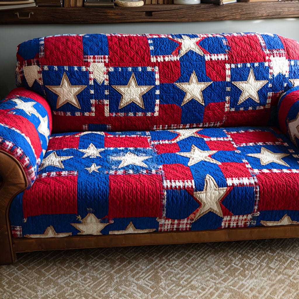 White Stars on Red and Blue Sofa Cover