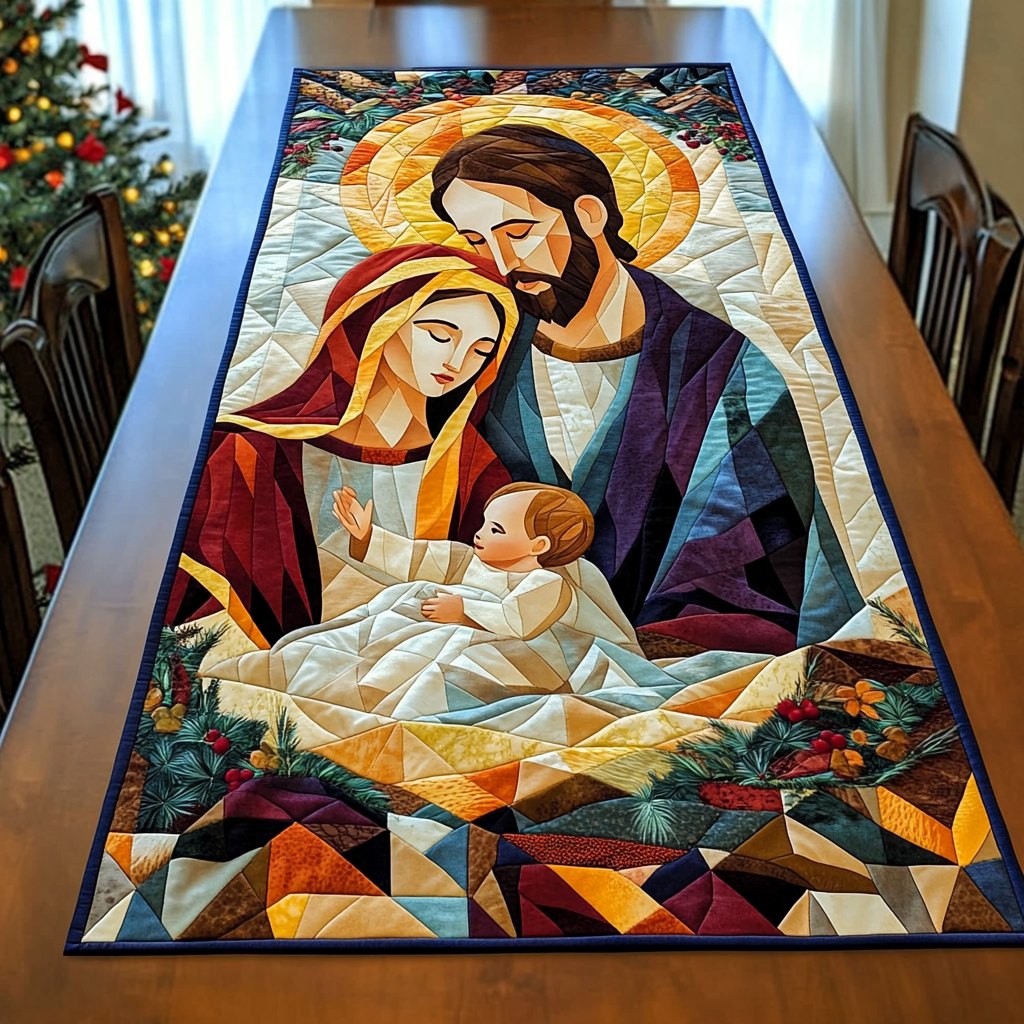 Madonna and Child in Stained Glass Table Runner