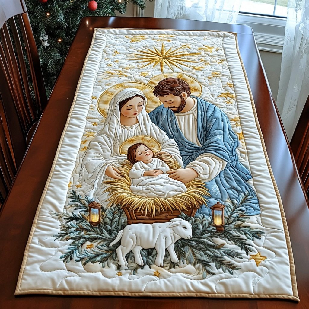 Nativity with Lambs and Lanterns Table Runner