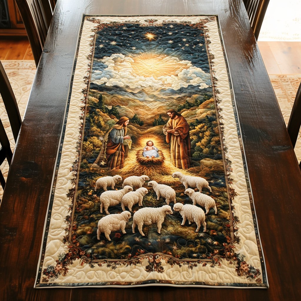 Shepherds with Sheep in the Valley Table Runner