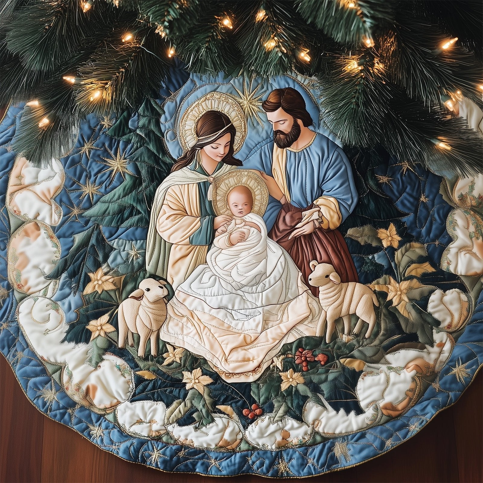 Holy Family with the Lambs Christmas Tree Skirt