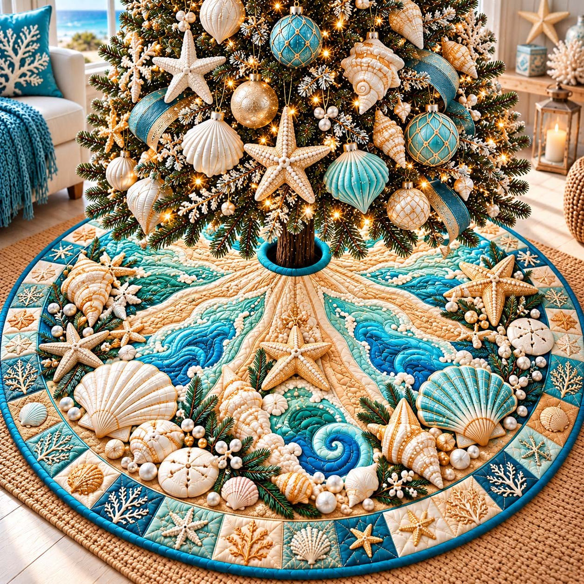Starfish Coastal Christmas Tree Skirt