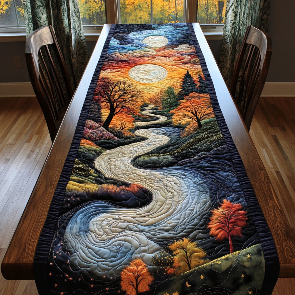 Autumn River Landscape Table Runner