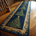 Christmas Tree on Navy with Gold Table Runner