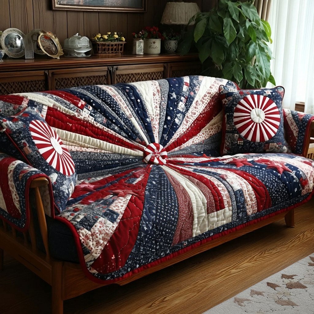 Red White and Blue Starburst Quilt Sofa Cover