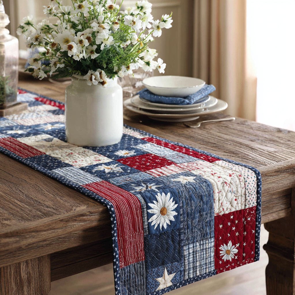 Patriotic Patchwork with White Star Table Runner