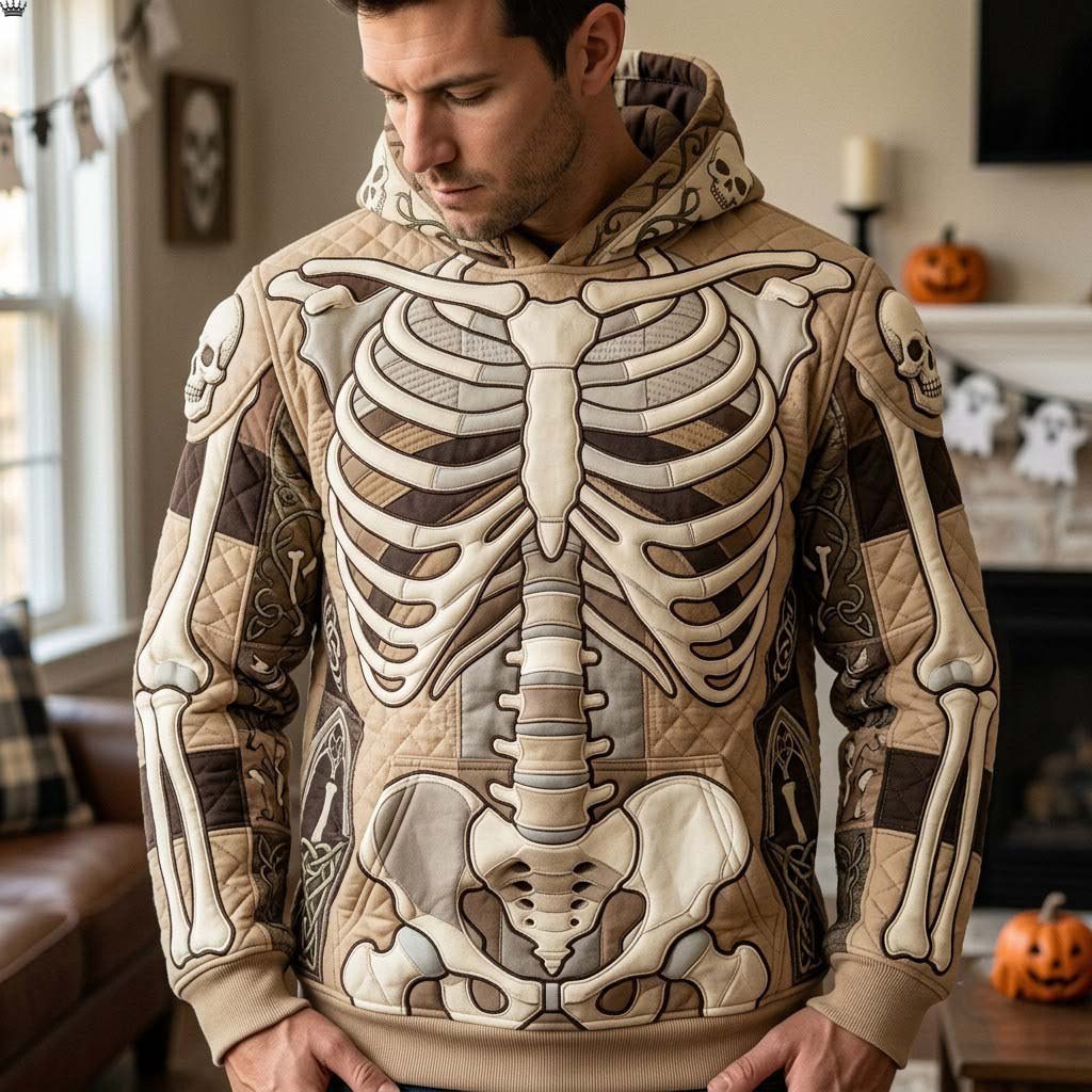 Cream Skeleton Ribcage hoodie, all-over print