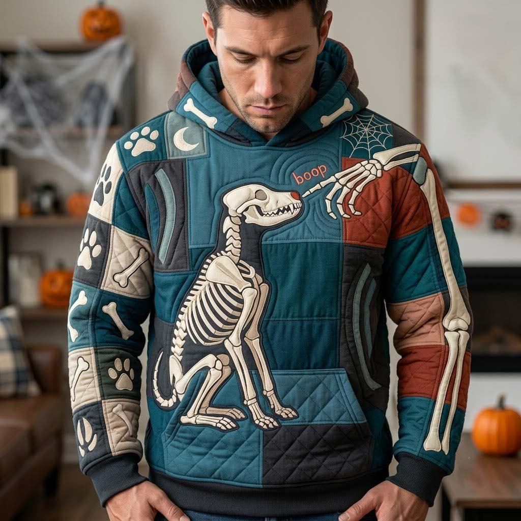 Dog Skeleton on Teal hoodie, all-over print