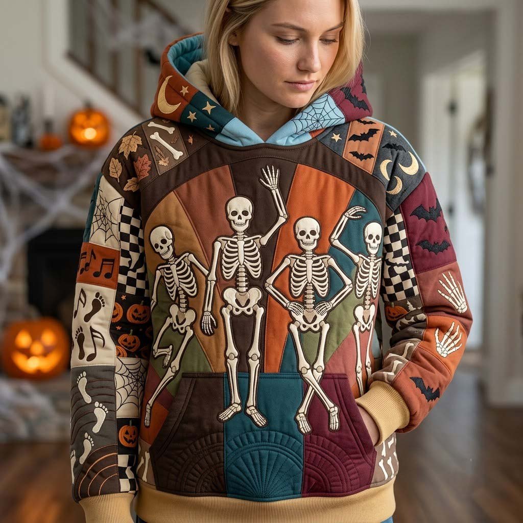 Dancing Skeletons on Warm Panels hoodie, all-over print