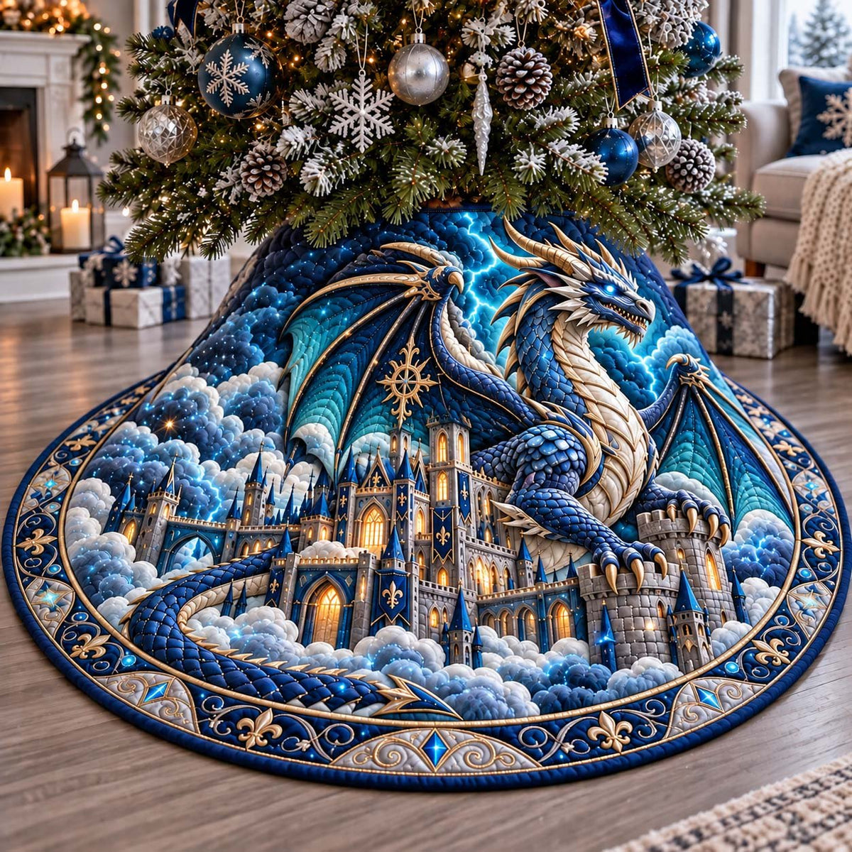 Storm Dragon Citadel Christmas Tree Skirt