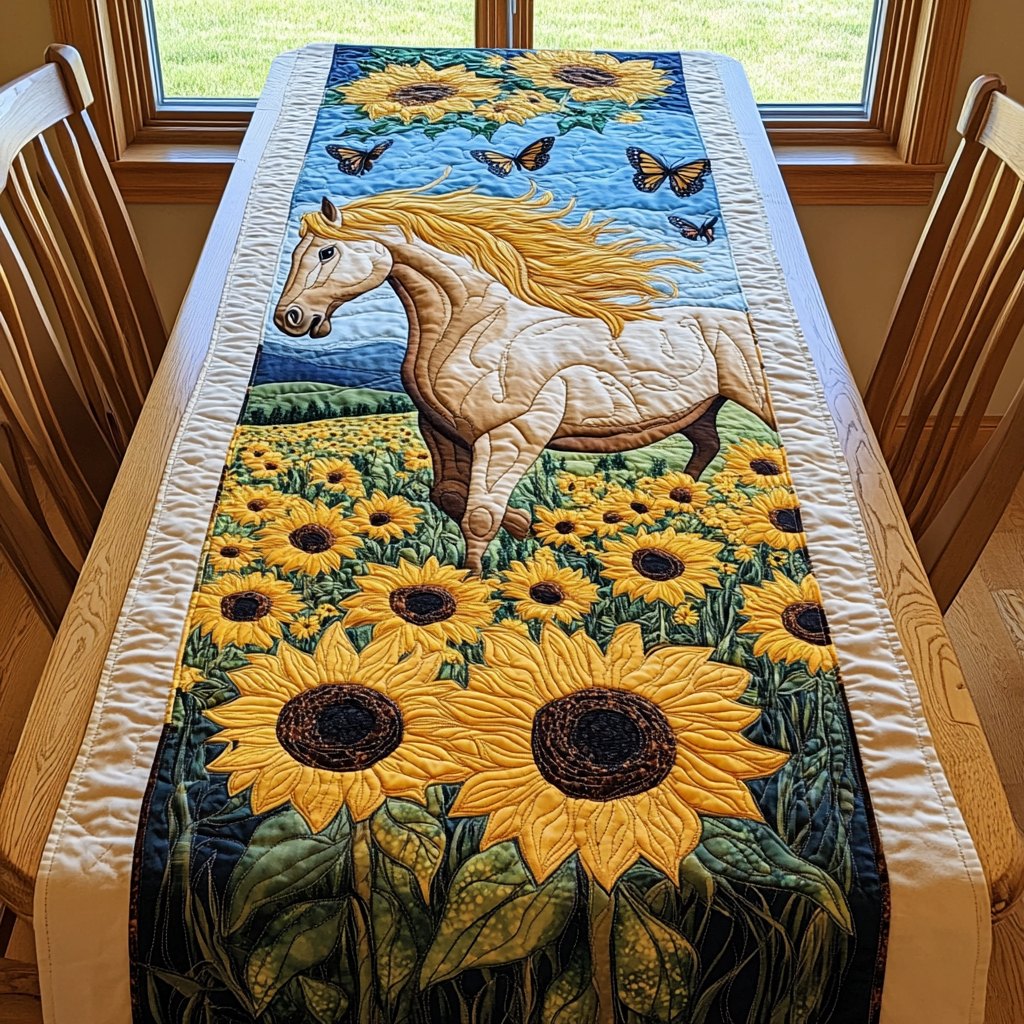 Horse Above a Sunflower Field Table Runner