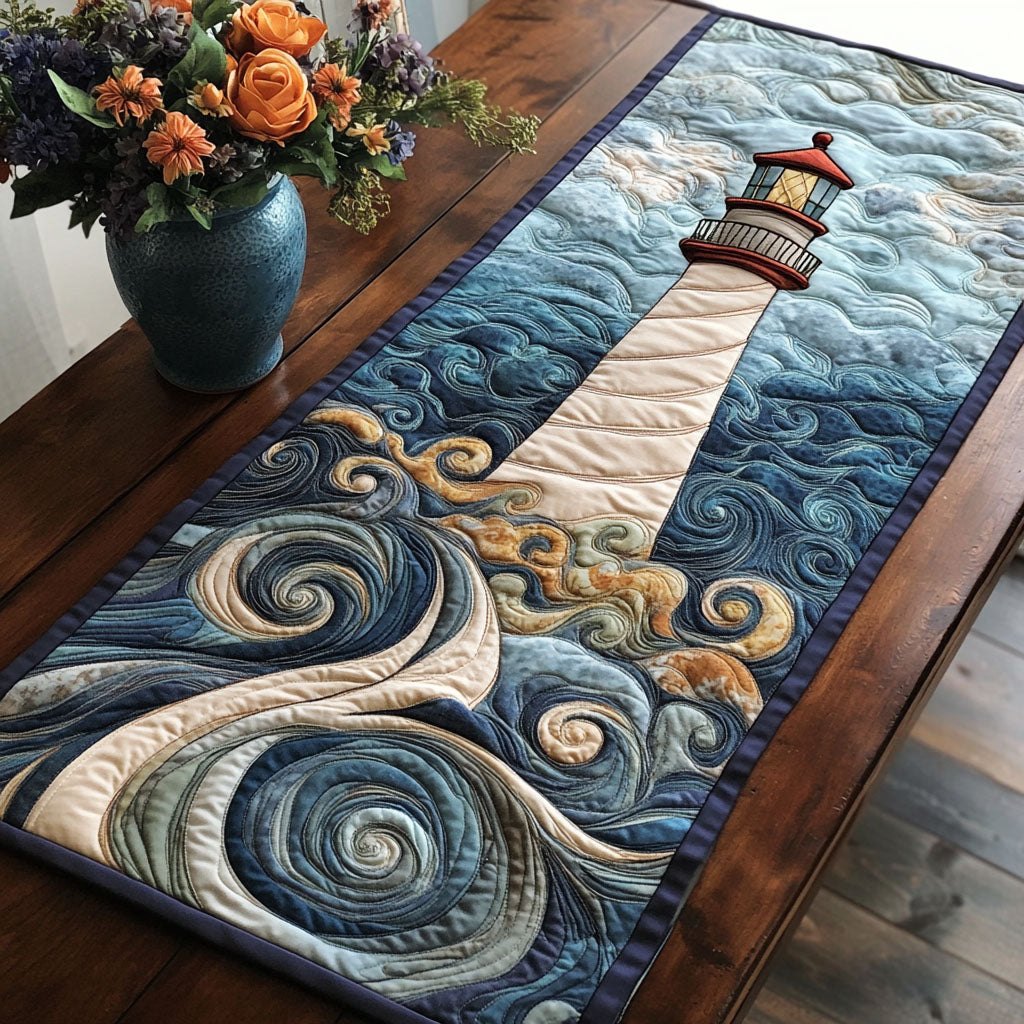 Stormy Sea Lighthouse Table Runner