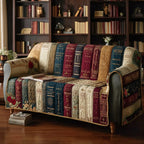 Book Spines in Warm Red and Cream Sofa Cover