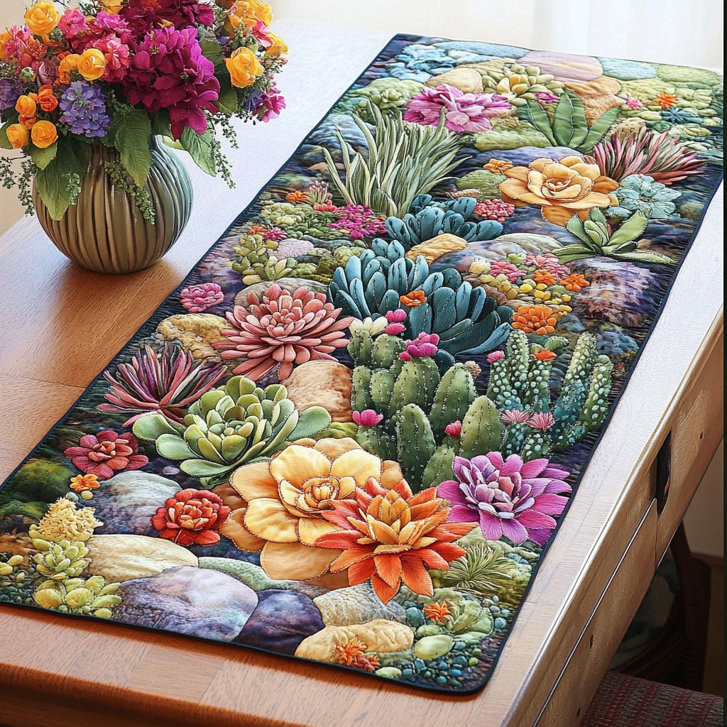 Succulent and Cactus Rock Garden Table Runner