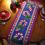 Candy Canes on Blue Table Runner