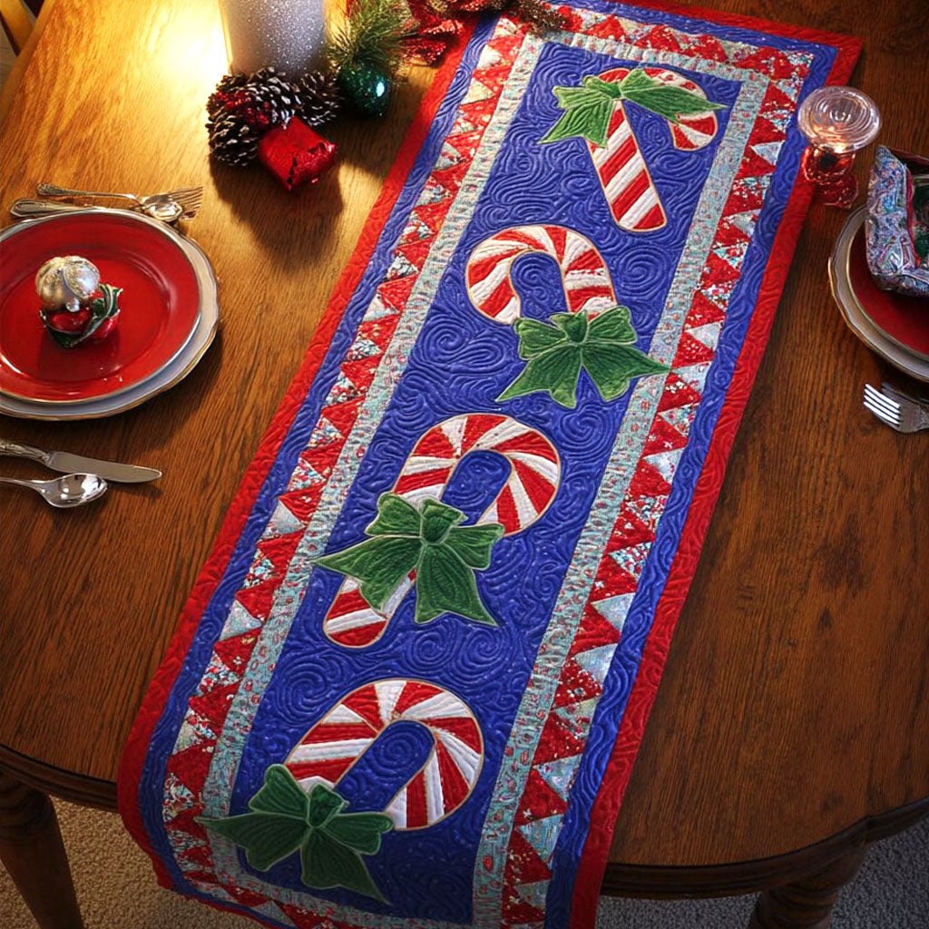 Candy Canes on Blue Table Runner