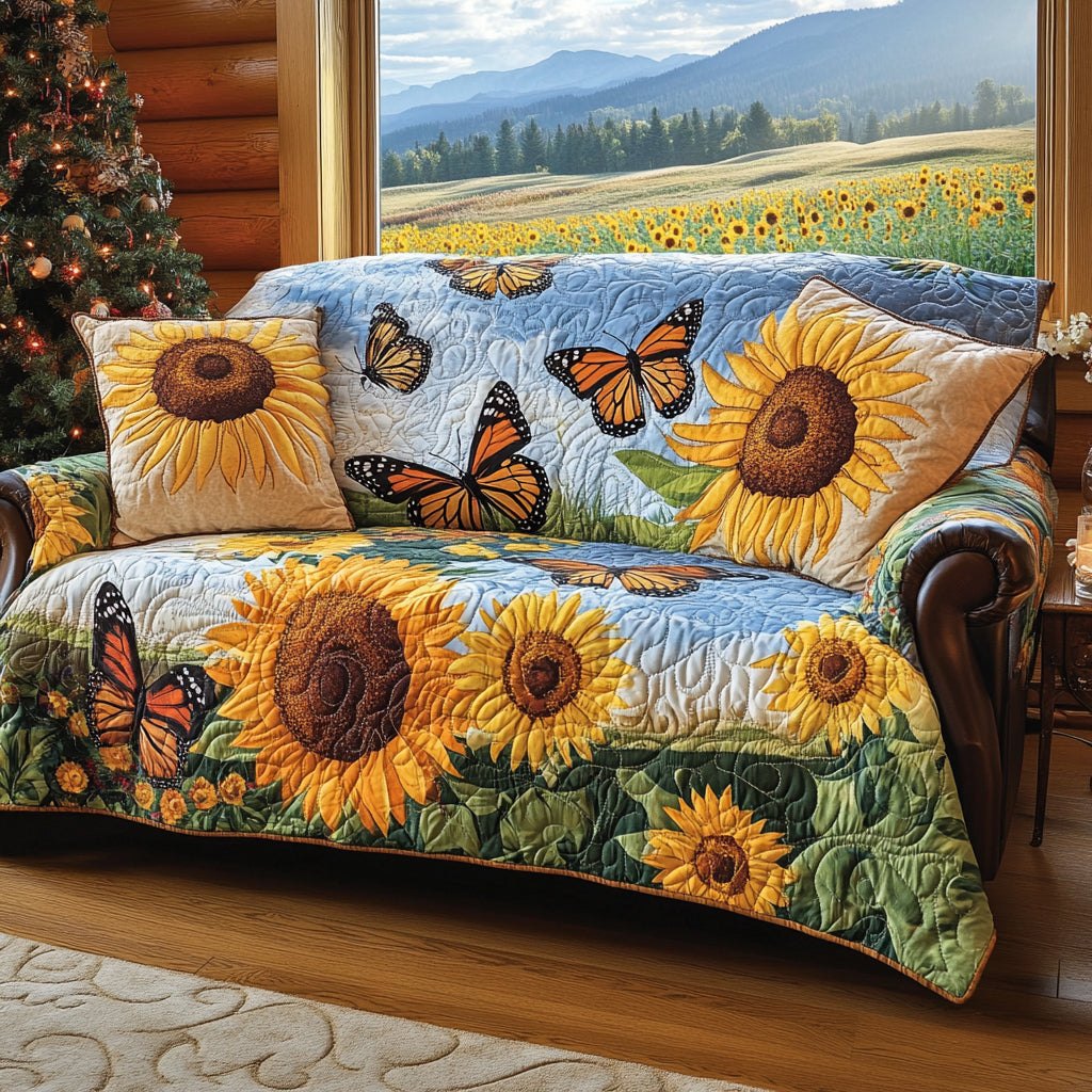 Sunflowers with Monarch Butterflies Sofa Cover