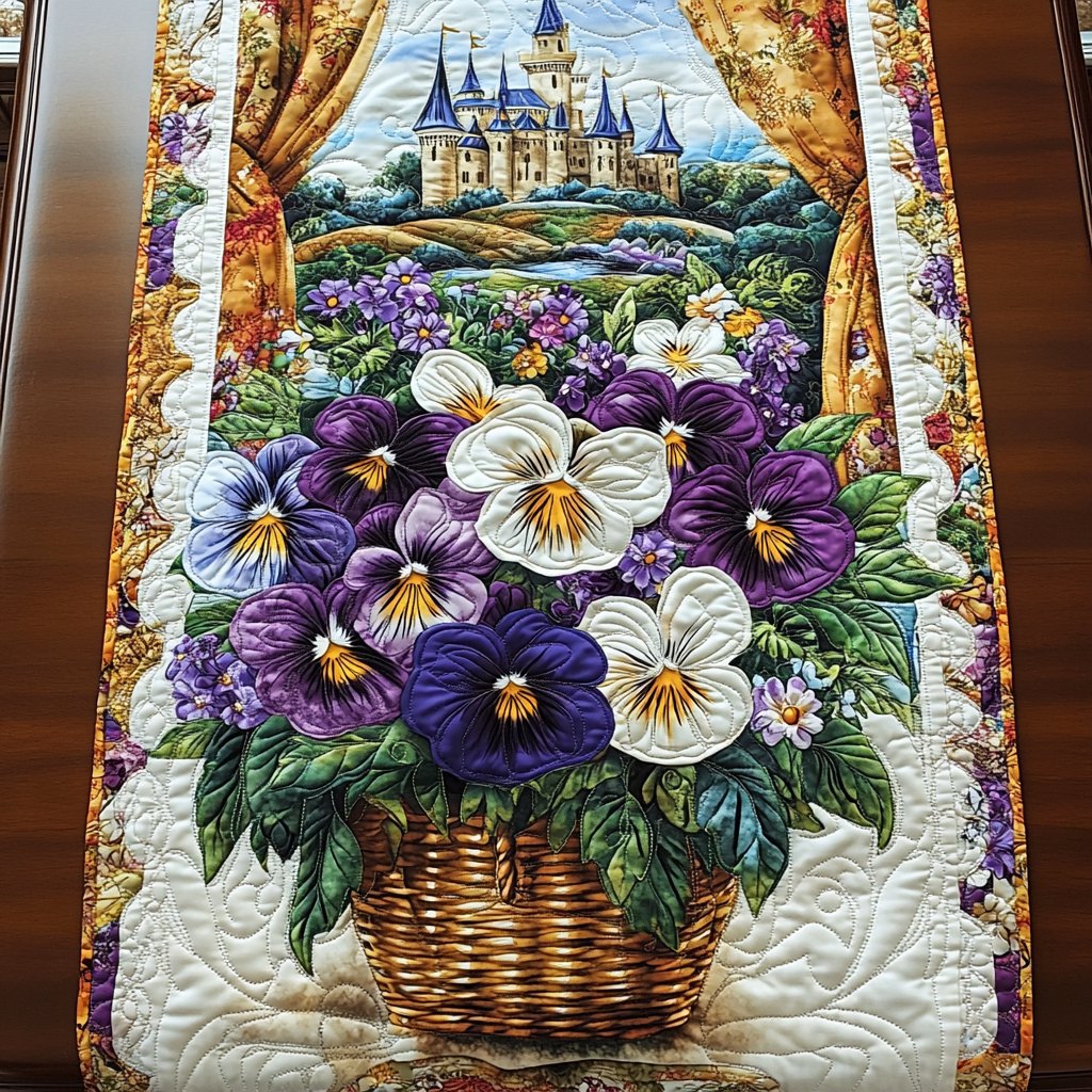Pansies in a Wicker Basket Table Runner