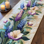Purple Blooms on Cream Panel Table Runner