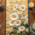 White Daisies on Cream Ground Table Runner