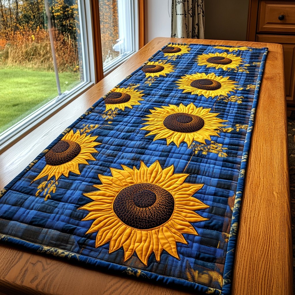 Sunflowers on Navy Quilting Table Runner