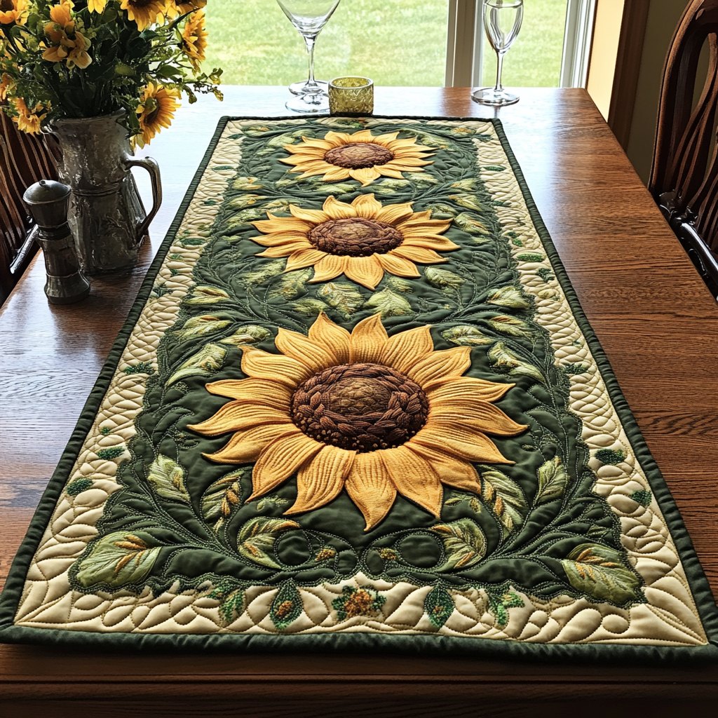 Sunflower on Green Border Table Runner