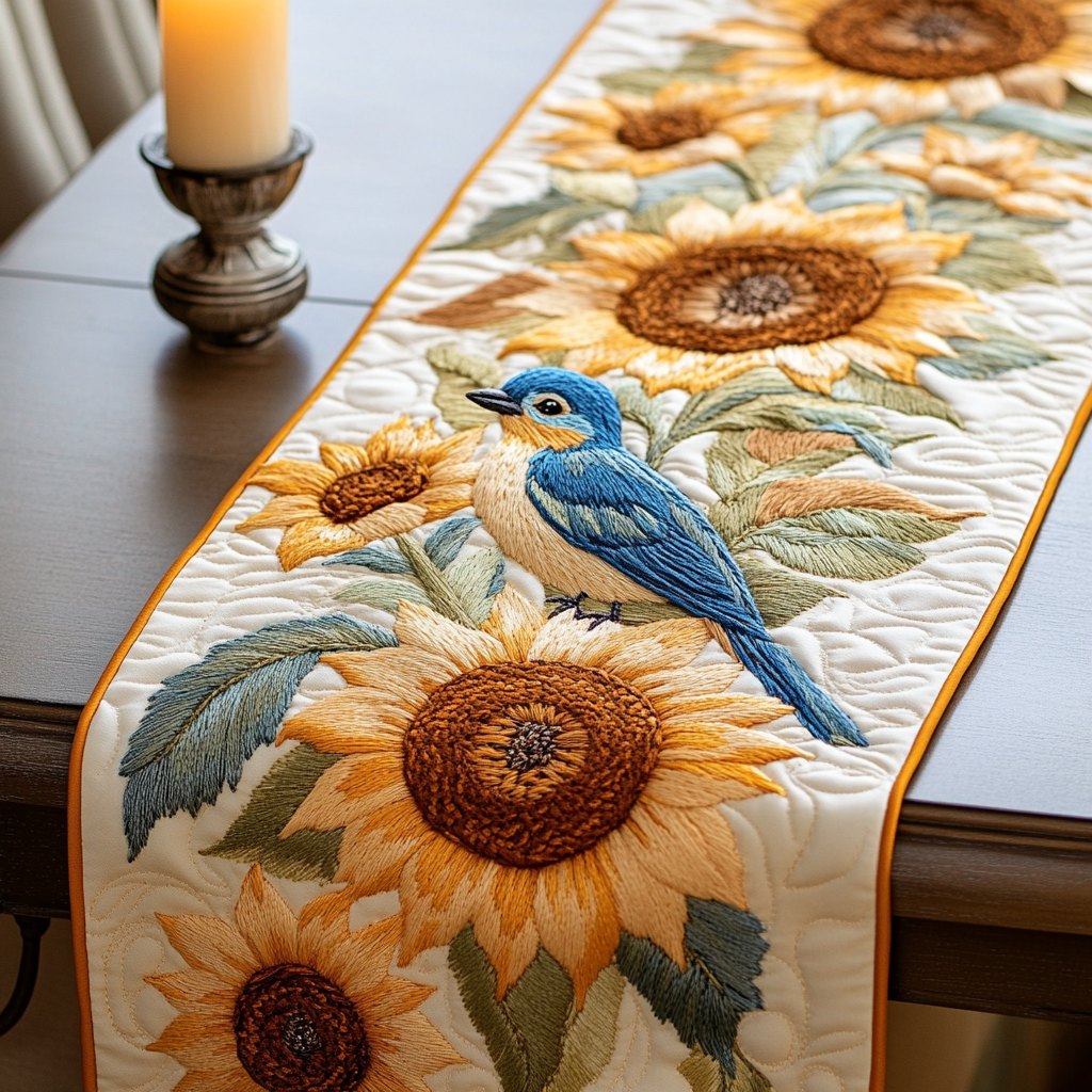 Bluebird with Golden Sunflowers Table Runner