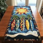 Surfboards Under Palm Trees and Sun Table Runner