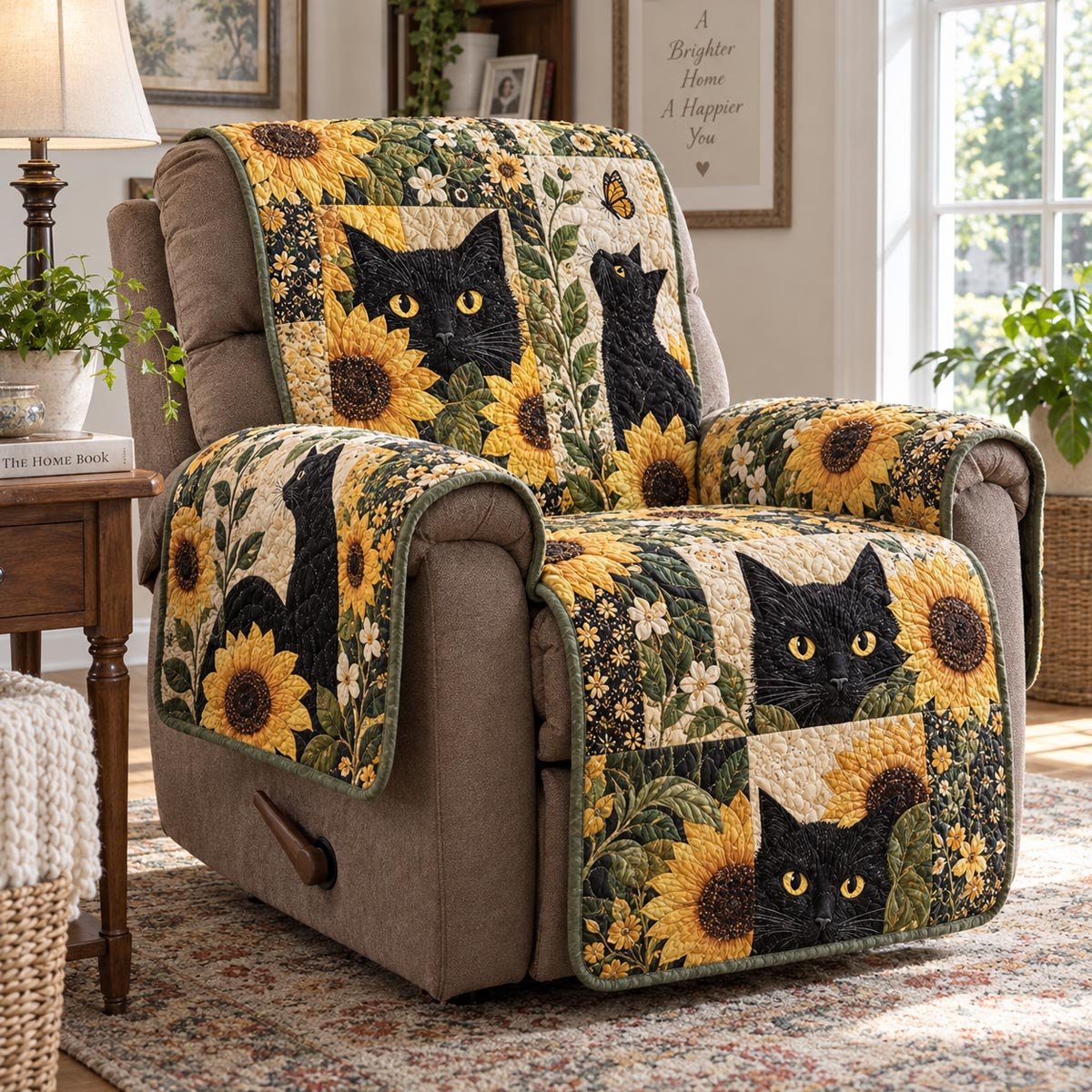 Sunflower Black Cat Sofa Cover