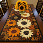 Sunflowers on Leopard Print Table Runner