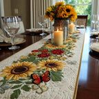Sunflowers with Butterfly on Ivory Table Runner