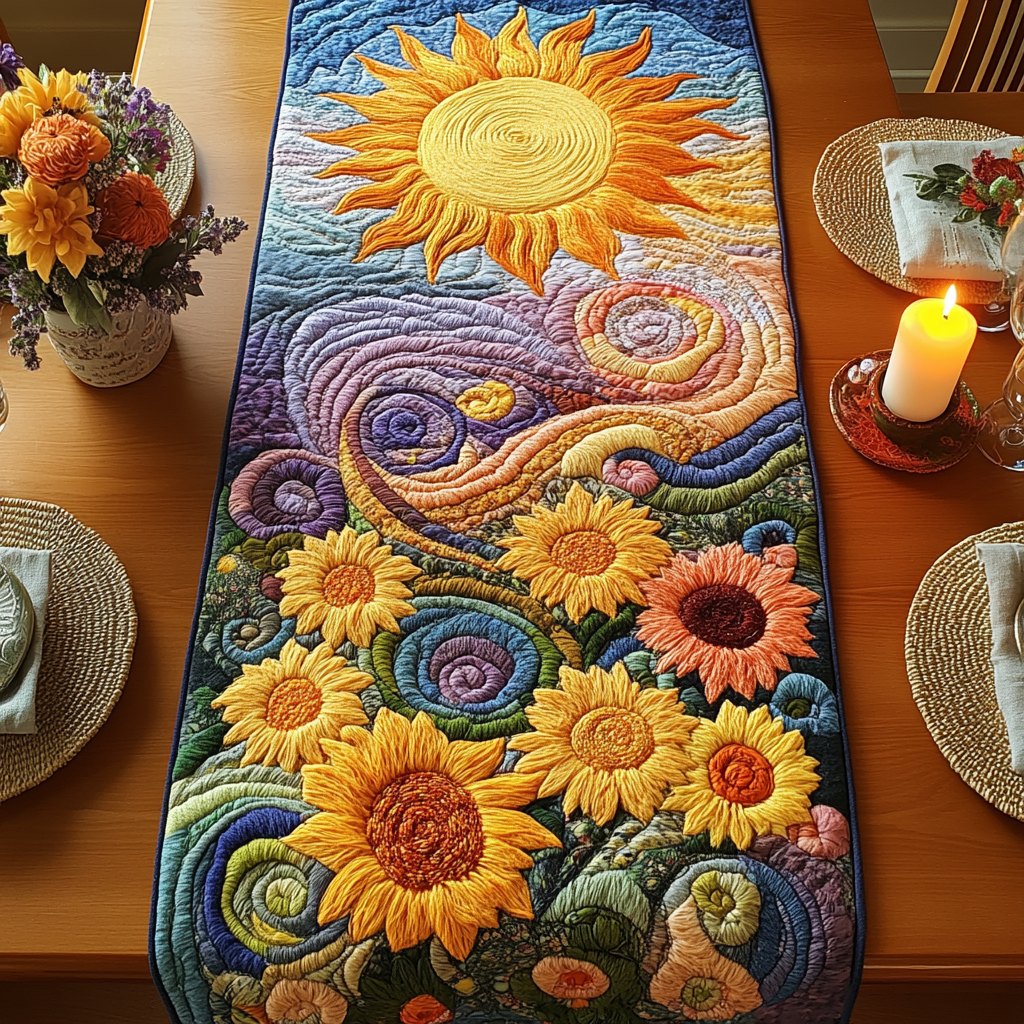 Sunflowers with Swirling Sky Table Runner