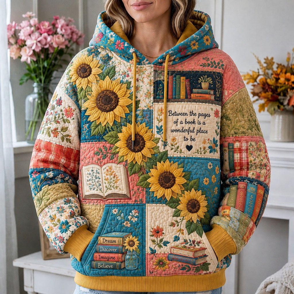 Sunflower Bookish Garden hoodie, all-over print