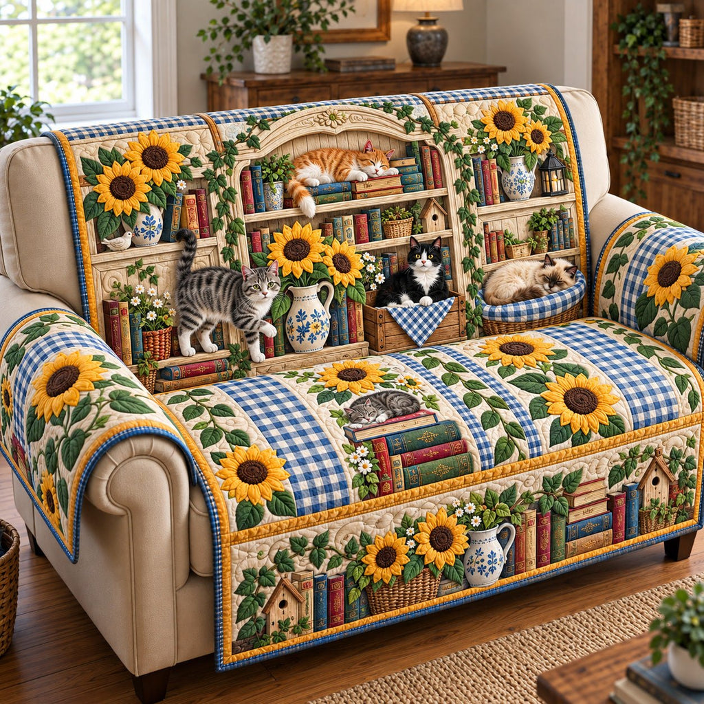 Sunflower Cats Library Sofa Cover