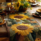 Sunflower with Broad Green Leaves Table Runner