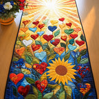Sunflower with Red Hearts on Blue Table Runner