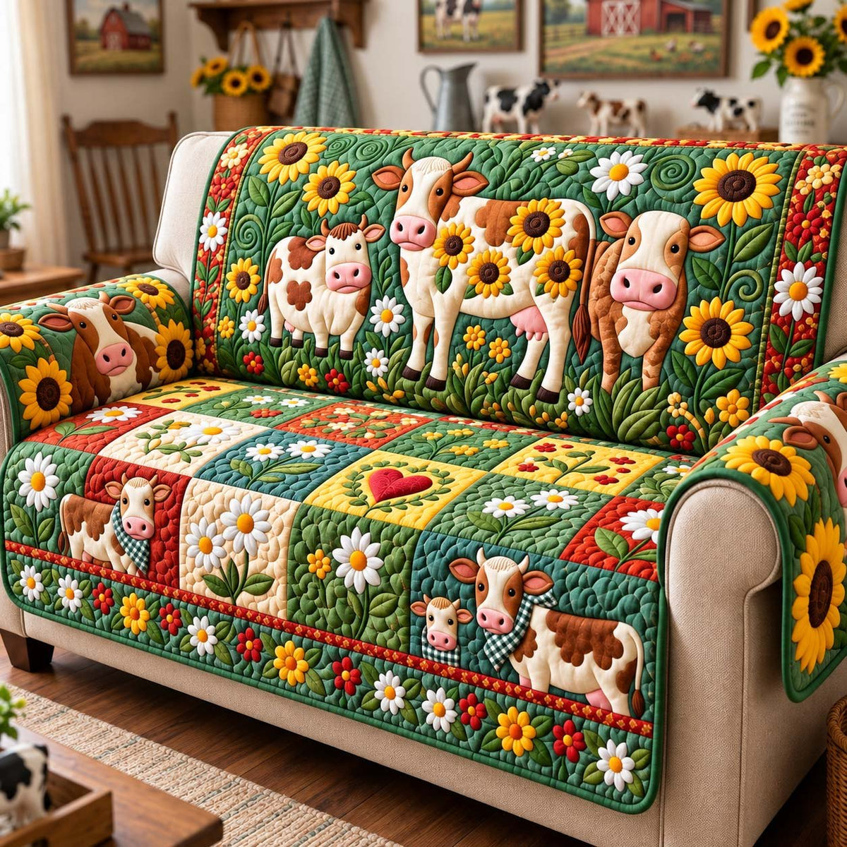 Sunflower Cow Meadow Sofa Cover