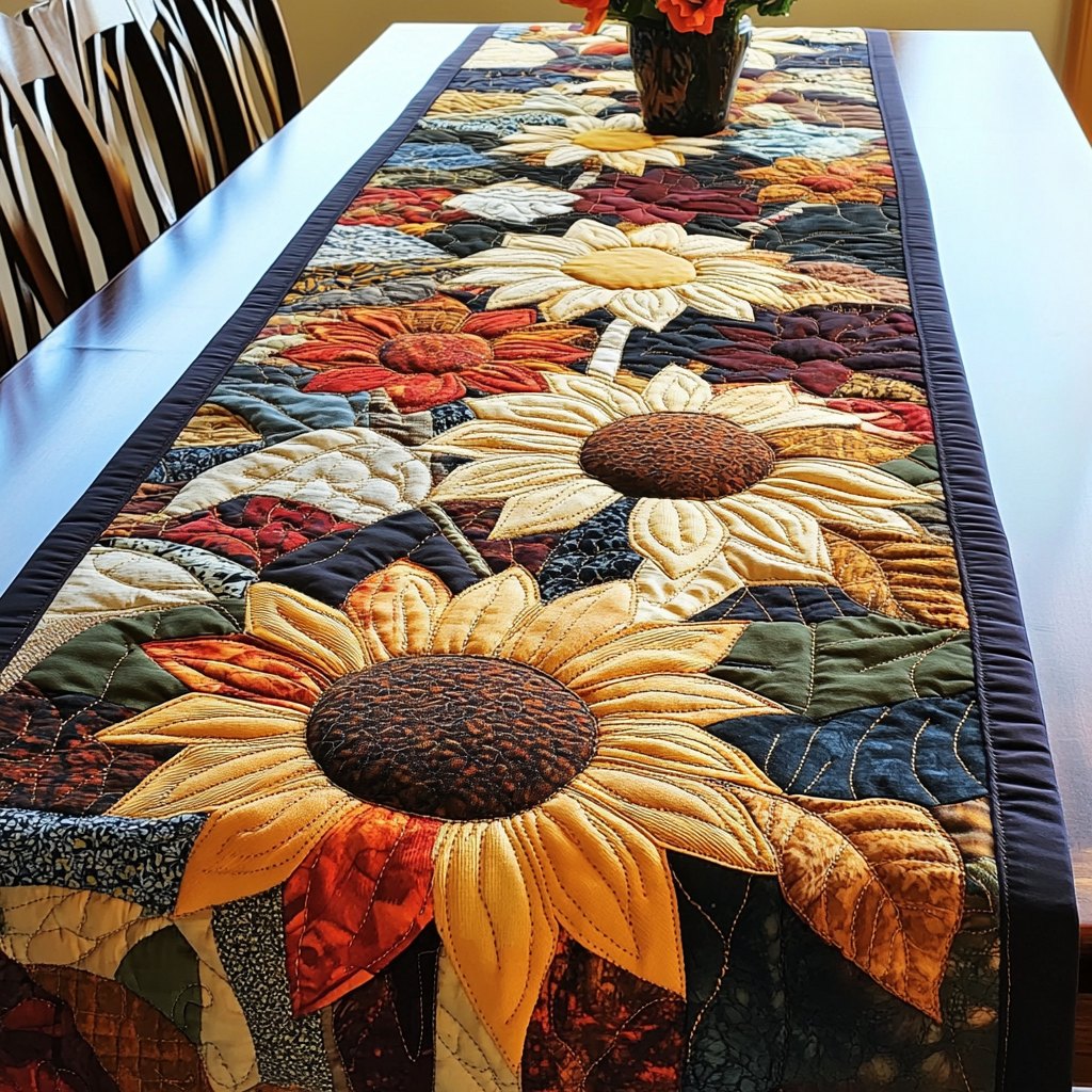 Sunflowers on Denim Blue Table Runner