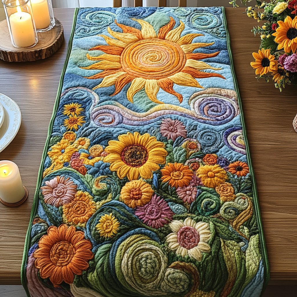 Sunflowers with Swirling Garden Sky Table Runner