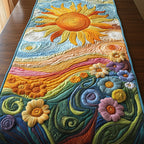 Swirling Folk Flowers in Rainbow Colors Table Runner