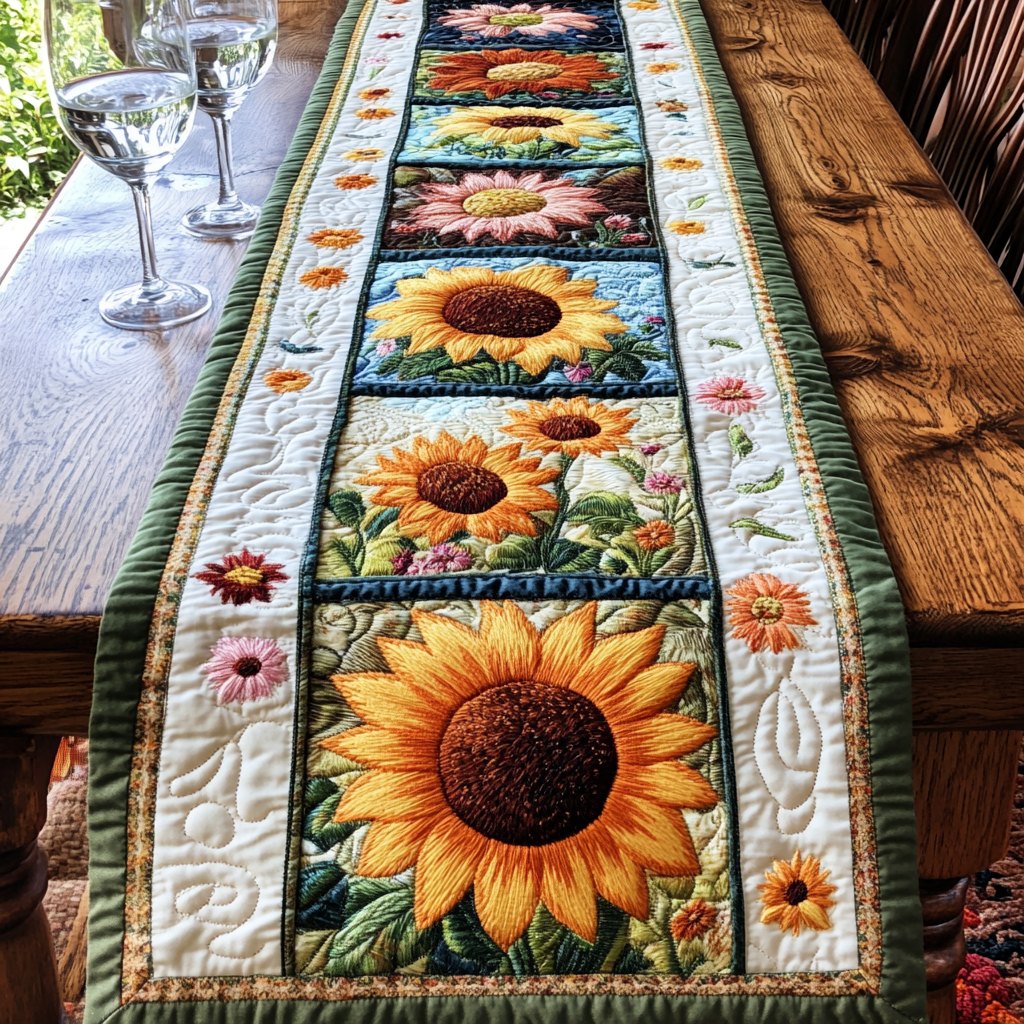 Sunflower Blocks on Cream Panel Table Runner