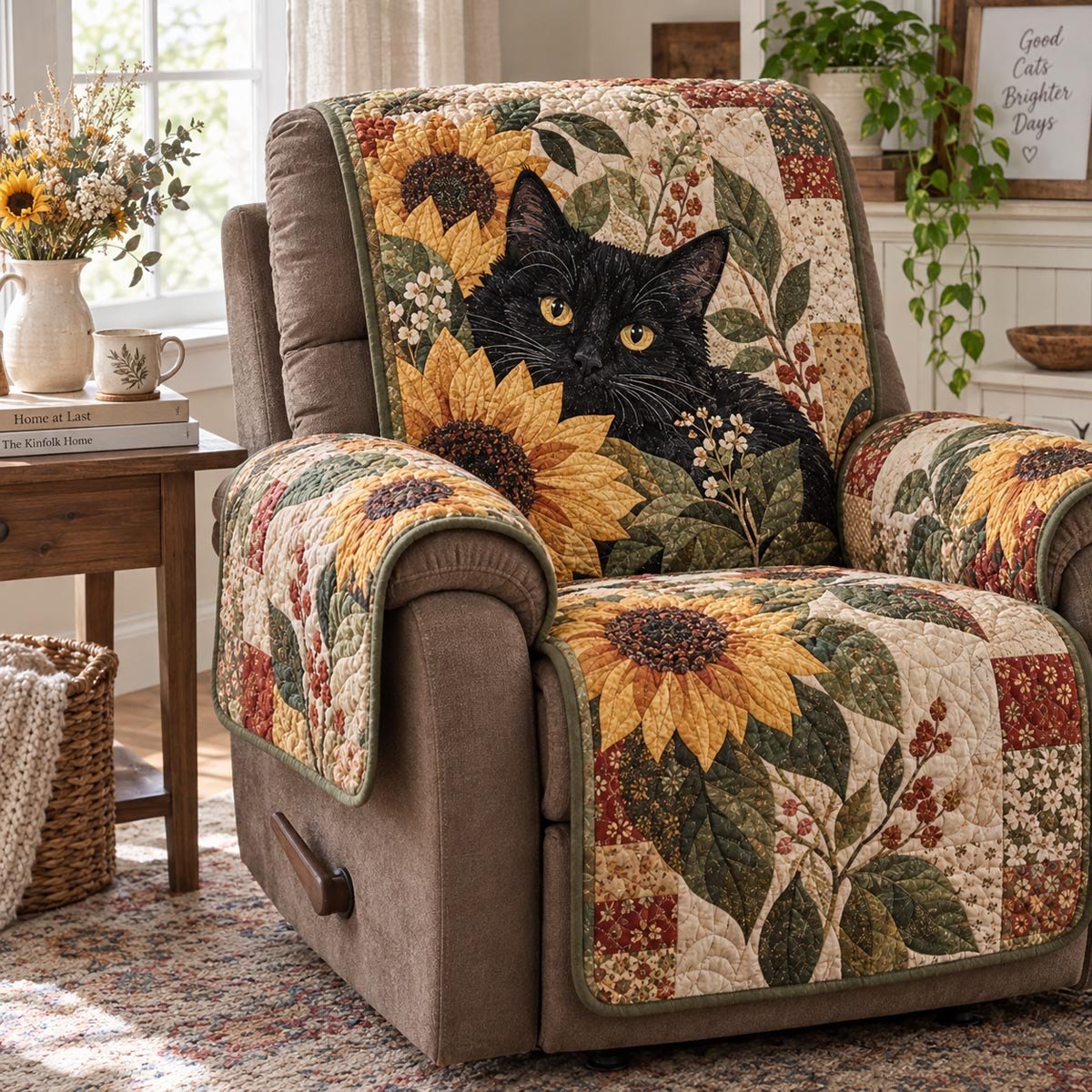 Sunflower Garden Black Cat Sofa Cover