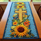 Cross with Sunflowers on Blue Table Runner