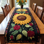 Sunflower with Red Roses on Black Table Runner