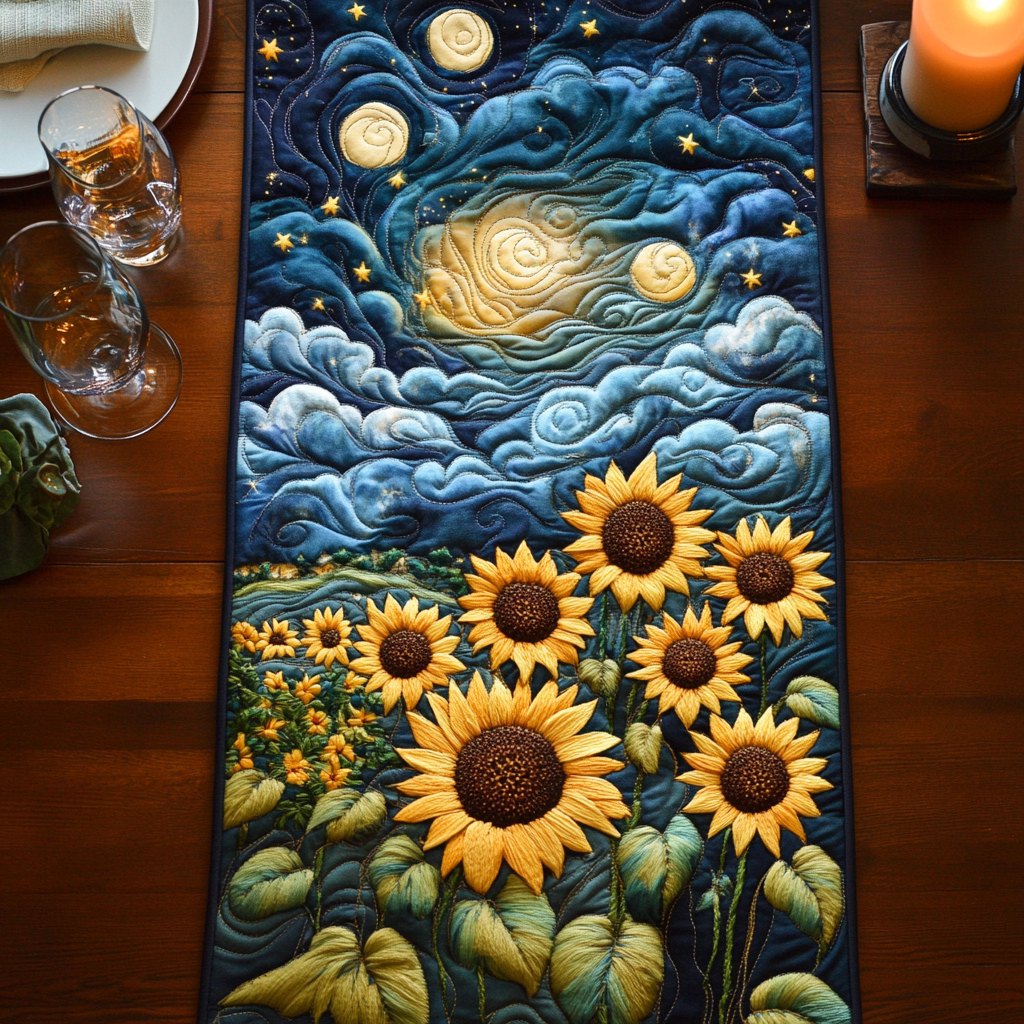 Sunflowers Under Starry Clouds Table Runner